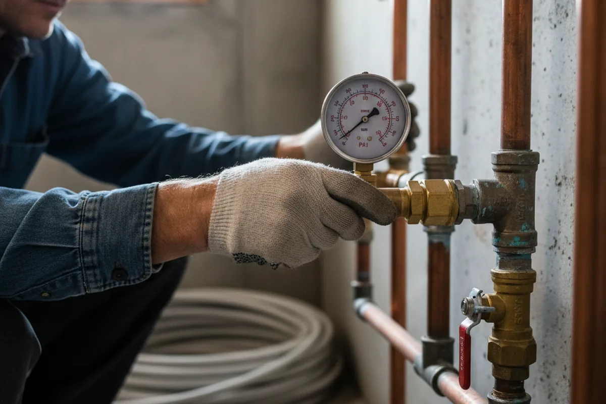 Pressure testing a repaired line during Water Line Repair in New Lothrop